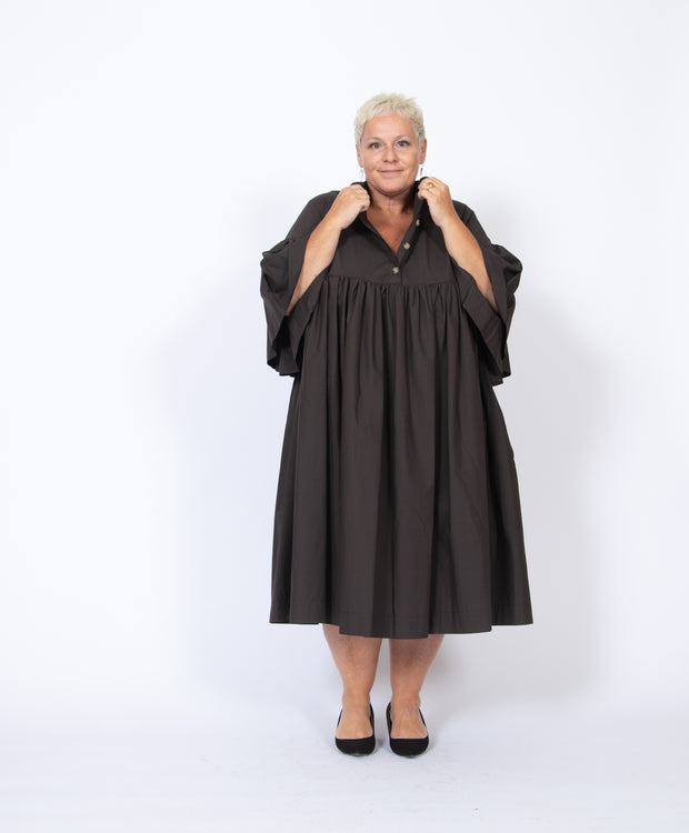 Dark Brown Cotton Midi Dress