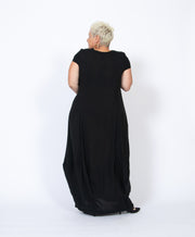 Short Sleeve Long Black Dress